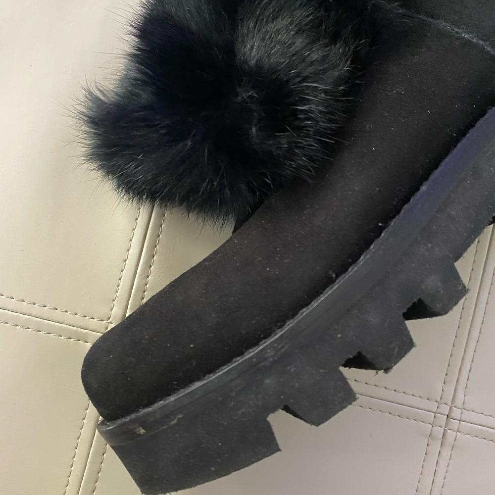 Rachel Zoe Suede Fur Short Cuffed Black Boots Voz - Picture 7 of 7